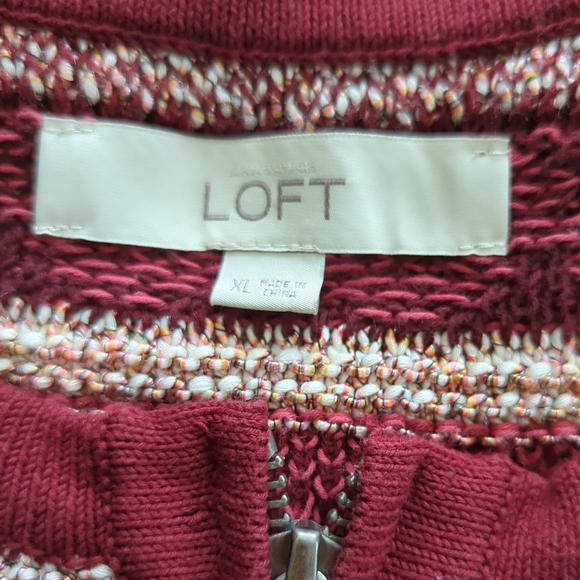 Loft Maroon/Red White & Black Full Zip Cardigan Sweater Size XL - Picture 8 of 10